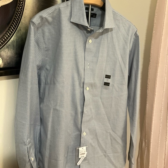 Pronto Uomo Non-Iron Slim Fit Blue Checkered Dress Shirt Size 16.5 34/35 - Picture 3 of 6